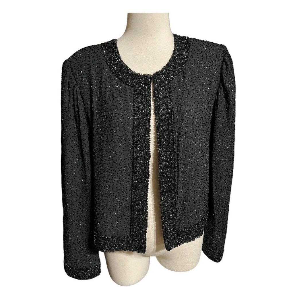 Vintage Dressbarn Collection Black Sequin Beaded Evening Jacket Blazer Women's M